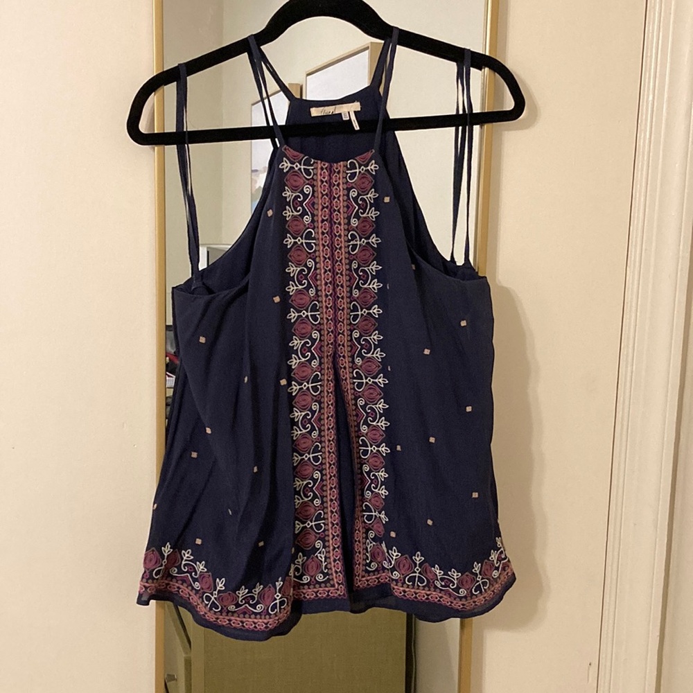 Anthropologie Navy Tank with embroidery details